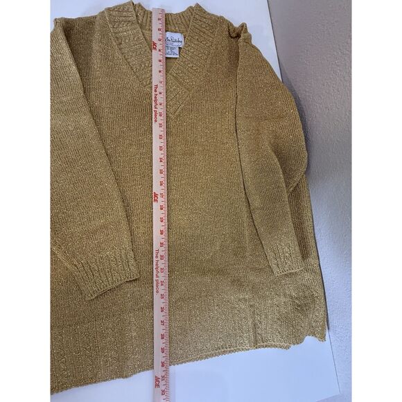 Diane von Furstenberg Plus Size 1X Gold Yellow Metallic Tunic Sweater DVF V Neck - Picture 7 of 9